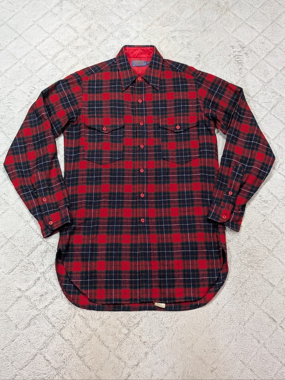 Vtg Pendleton Shirt Mens 15.5 Long Red Tartan Plaid Virgin Wool Hunt Work 60s